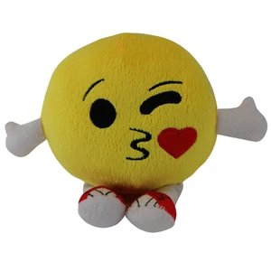 Gelbes zwinkerndes Emoji Plüschtier - Herz Kuss Gesicht 8 Zoll - Bild 1 von 8