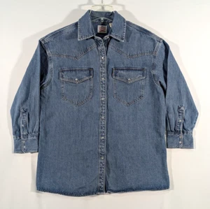 Levis Denim Pearl Snap Shacket Herren Medium Western Hemd Jacke Heavy Blue - Bild 1 von 18