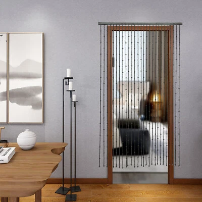 Natural Wood Black Door Curtain Beads, Front Door Decor Doorway Beads Curtains - Image 1 of 4