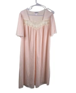 Shadowline Nightgown Women's Pink 1X Short Sleeve Lace Floral Cottage Prairie - Picture 1 of 10