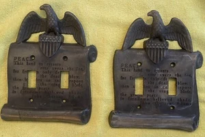 Vintage John Quincy Adams Eagle Double Light Switch Cover Wall Plate Brass - Picture 1 of 3