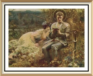 Original Lithograph Pre-Raphaelite Art HACKER Print TEMPTATION OF SIR PERCIVAL - Picture 1 of 1