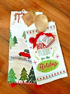 NUEVO CON ETIQUETAS DII ""Hecho en casa para las vacaciones"" cuchara de madera 2 toallas de cocina 3 piezas JUEGO de regalo - Imagen 1 de 6