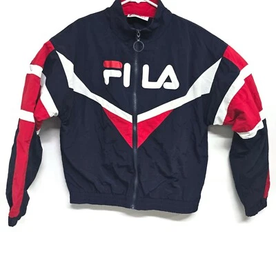 FILA Jacket Womens Small Navy Red Track Coat Full Zip Nylon Windbreaker Sports - Image 1 of 4