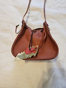 Red Leather Drawstring Stirrup Shaped Bag Pouch Dale Evans Style Western - Picture 1 of 6