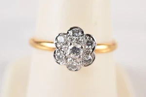 1950 London 22K Gold & Platinum Diamond Daisy Ring Size 8 Hallmarked Elegance UK - Picture 1 of 13