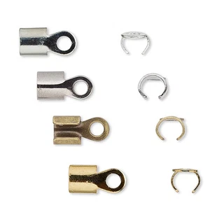 100 Fold Over Cord Crimp Bead End Tip Findings W/ Loop For Thick Jewelry Cording - Picture 1 of 5