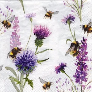 3 Cocktail Servietten ~ Frühling- Sommer, Distel, Lavendel und Hummeln ~ 25x25 - Bild 1 von 3