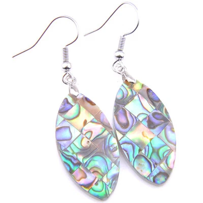 SKY Horse Eye Genuine Abalone Shell Gemstone Silver Women Dangle Drop Earrings - Image 1 of 4