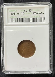 Almost Uncirculated 1921-S Lincoln Cent-ANACS AU 53 - Picture 1 of 4