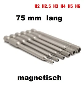6 tlg. Imbus Bit Set 75mm LOCH LANG MAGNETISCH Innensechskant 2 2,5 3 4 5 6 mm - Picture 1 of 3