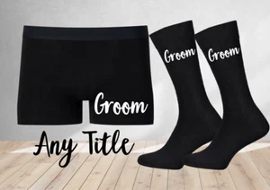 GREAT GIFT! BLACK WEDDING PARTY BOXERS SOCKS -DIFFERENT TITLES - - Picture 1 of 2