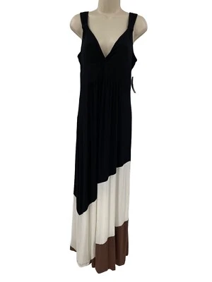 Maxi Vestido New Directions Mujer Mediano Negro Bloques de Color Jersey Sin Mangas $94 Foto 1 de 4