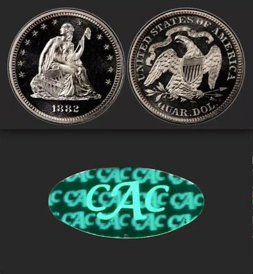 1882 PCGS PR64 CAC 15,000 Minted + 1,100 Proof CAMEO? 25c FLASHY! Seated Quarter - Image 1 of 4
