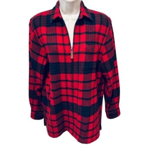 Vintage Lauren Ralph Lauren Checked Wool Felt Red Plaid Shirt Jacket Full Zip Sm - Picture 1 of 8