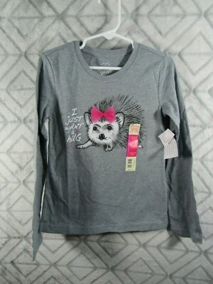 New Faded Glory Girls T Shirt Size XS Gray Hedgehog I Just Want a Hug Glitter  - Image 1 of 4