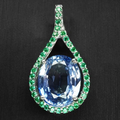 Elysian Cornflower Blue Sapphire 9.90Ct 925 Sterling Silver White Gold Pendants - Image 1 of 4