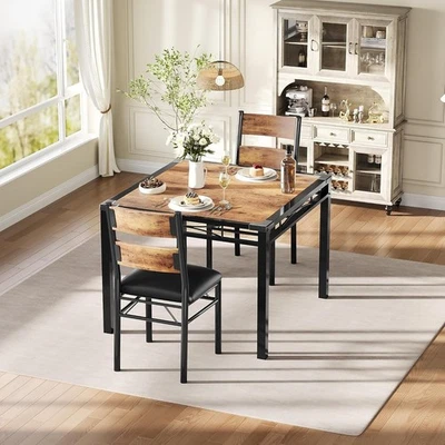 3 Piece Dining Table and 2 Chairs Set with Backrest for Kitchen Space Saving - Image 1 of 4