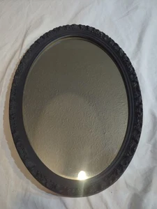 Vintage 26x18" schwarz matt verziertes Design ovaler Spiegel MCM einzigartig selten - Bild 1 von 12