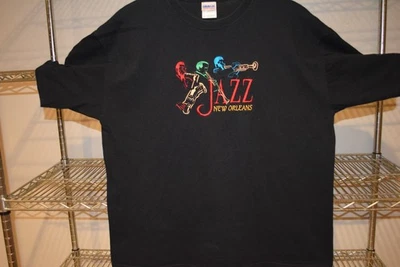 New Orleans Jazz Embroidered Music vtg t shirt Gildan Black Men's XL - Image 1 of 3