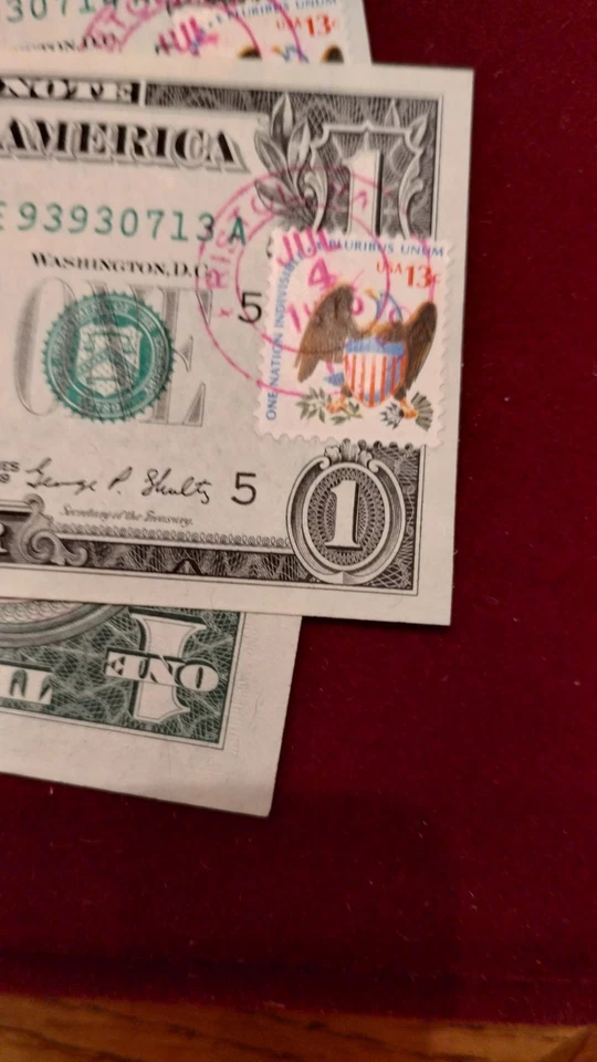 3 1969 series D $1 Bills Federal Reserve. Consecutive. Postmarked July 4 1976. - Image 1 of 4
