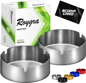 Paquete de 2 Ceniceros Roygra, Bandeja de Ceniceros de Acero Inoxidable para Uso en Interior o Exterior, Unbre - Imagen 1 de 12