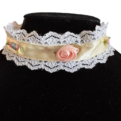 Renaissance Faire Lace Ribbon Choker Necklace Anna Konya Handsewn Steampunk VNTG - Image 1 of 4