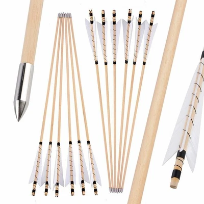 32" Traditional Wooden Arrow Turkey Feather 8mm Archery Recurve Bow Longbow Hunt - Image 1 of 4