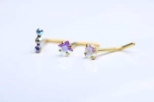 Set of 3 Cute Nose Piercings made of Surgical Steel Golden Tone NEW - Picture 1 of 5