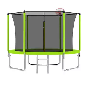 8FT Recreational Trampoline with Basketball Hoop w/Ladder, Enclosure Net, Green - Picture 1 of 13