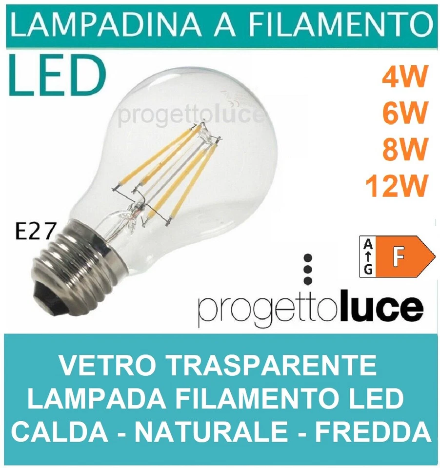 LAMPADA LED FILAMENTO 4W  8W E27 A60 BULBO GOCCIA LAMPADINA CALDA NATURA FREDDA - Immagine 1 di 1