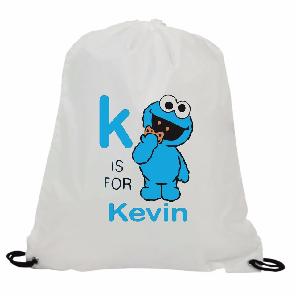 PERSONALISED COOKIE MONSTER SUBLIMATION GYM SWIMMING PE DRAWSTRING BAG - Image 1 of 1