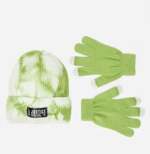 New JUSTICE Girls Tie-Dye Beanie Hat & Gloves Set, Green - Picture 1 of 1