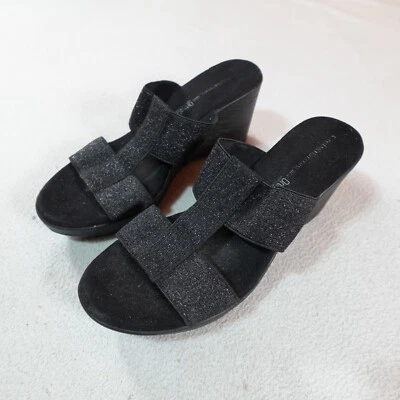 Croft & Barrow Heel 凉鞋女式 7.5 黑色拖鞋厚重闪亮 Ortholite Y2K — 第 1/4 张图片