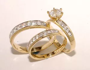 14k Gold Trio Bridal Ring Wedding & Engegement Ladies & Men Set Brand New - Picture 1 of 5