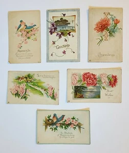 6 Antique Best Wishes Greetings Embossed Postcards - Picture 1 of 8