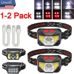 COB LED Headlamp Headlight Flashlight Torch USB Rechargeable Waterproof Sensor - Picture 1 of 20