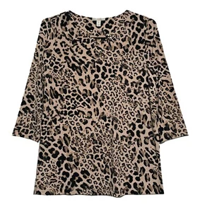 Dana Buchman, Shades of Brown Notched V-neck Leopard Print Pullover Top, size L - Picture 1 of 5