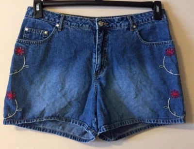 Pantalones Cortos de Denim Para Mujer Desteñidos Gloria Floral Bordado Azul Ajuste 35x4-1/4 #p9-111 Foto 1 de 4
