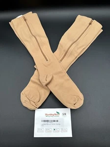 HealthyNees 2 Set Closed Toe 20-30 mmHg Firm Zipper Compression Leg Socks Beige - Bild 1 von 4