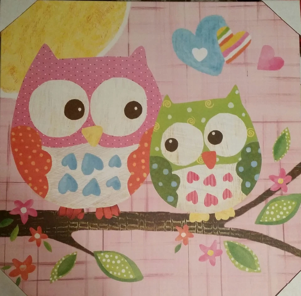 CIRCO CANVAS LOVE AND NATURE OWL PAIR WALL ART OOPSY DAISY GIRLS PINK NEW - Image 1 of 1