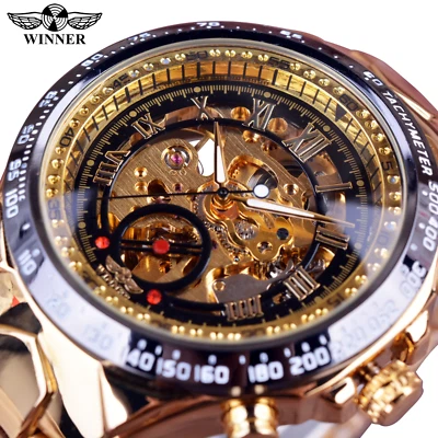 WINNER 8067 Accurate Gold Mens Mechanical Watch Creative Product Steel Band - Image 1 of 4