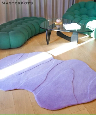 Irregular Shape High & Low Pile, Hand-Tufted 100% Wool Soft Area Rug Carpet - Image 1 of 4