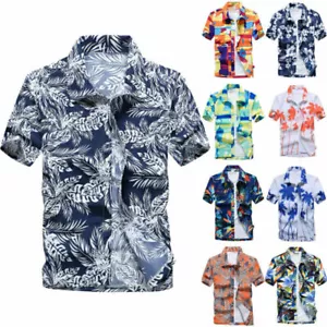 Men's Hawaiian Polo Shirts Beach Party Short Sleeve Casual T-shirt Tops Holiday~ - Picture 1 of 21