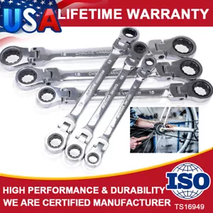 New Double Box End Ratcheting Wrench Flex-Head Extra Long Spanner Set SAE Metric - Picture 1 of 12