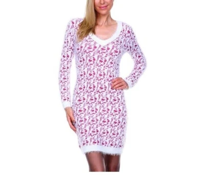 Vestido Suéter Blanco Marca Para Mujer S Magenta Rosa Blanco Estampado Cuello en V PREMIO CU82 Foto 1 de 4