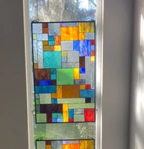 Stained Glass Tiffany Style Window Panel Modern Arts & Crafts Design 20" x 32" - Picture 1 of 5