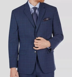$495 Sean John Men's Blue Plaid Classic-Fit 2-Piece Jacket Pants Suit Size 42R - Picture 1 of 8