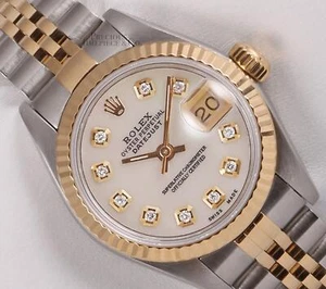 Rolex Lady Datejust 26mm Two Tone Steel 18k Gold Fluted-White MOP Diamond Dial - Picture 1 of 5