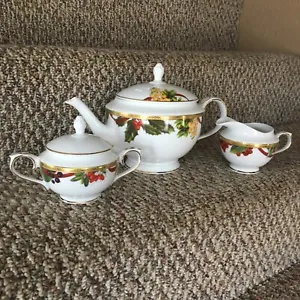 Charter Club Home Fashion Buffet Gold Macy's Holly Berry Pine Tea Pot 3 Piece - Picture 1 of 24